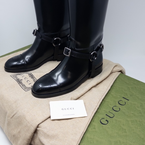 Gucci Zelda Horsebit Double G Harness Riding Jumping Boots GG Womens 37 EU 7 US - Picture 14 of 14